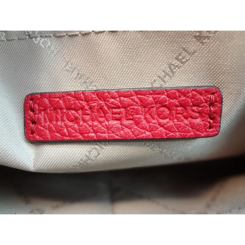 Michael Kors Jet Set Leather Zip Clutch Wristlet Medium Red Pebbled Leather Gold
